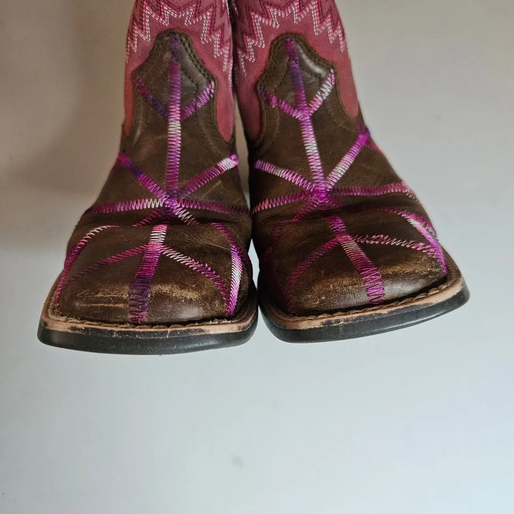 Ariat Youth Western Boots Brown Pink Purple Square Toe 10021594 Size 1
